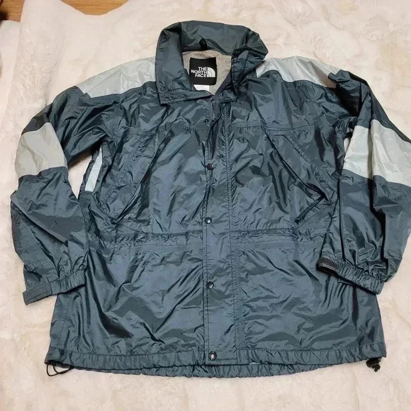 Vintage 90s Mens North Face Rain Jacket Hooded Nylon Windbreaker Size L Teal - Picture 3 of 11